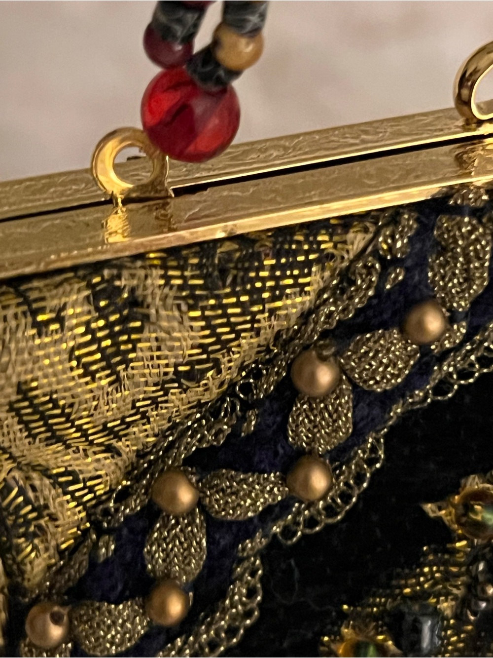 Vintage Victorian Art Deco Mary Frances Black Embroidered Fringe Evening Bag - Picture 13 of 15